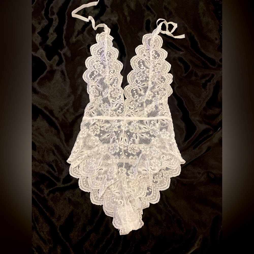 White lace one piece lingerie